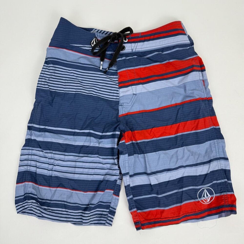 Volcom Boys Swim Shorts Blue/Red Stripe Size 10